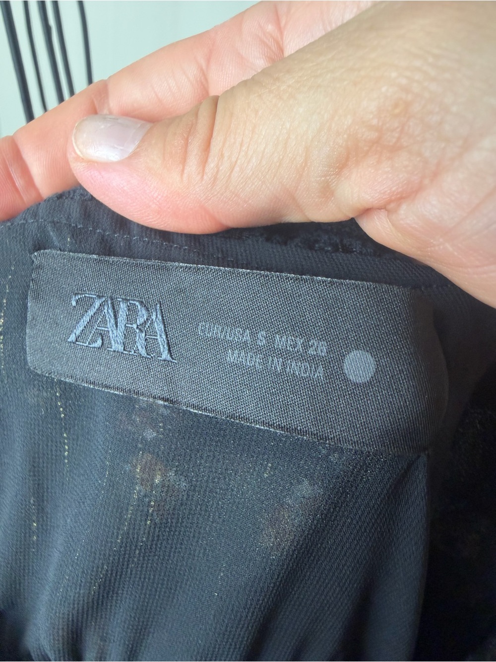 ZARA Tiered Chiffon Embroidered Floral Lace Metallic Stripe Black Dress Small - Picture 5 of 7